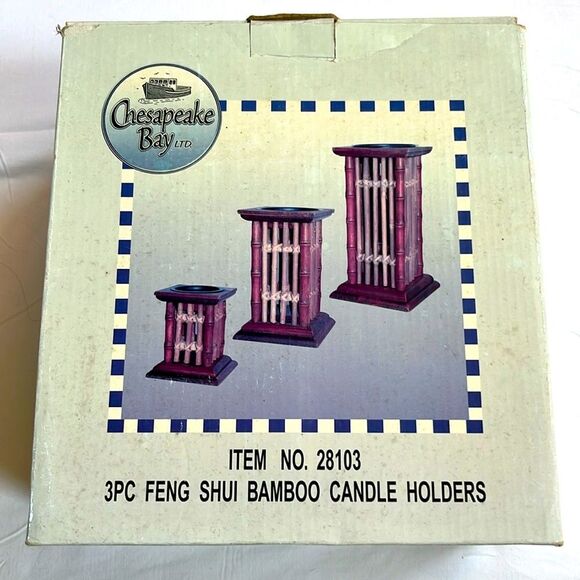 Chesapeake Bay Vintage Bamboo Candle Holders Set of 3 New Deadstock - Picture 1 of 7